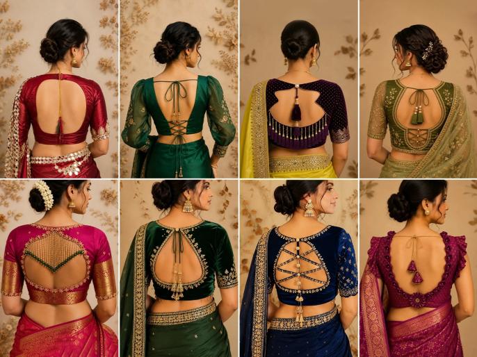 Ilustrasi desain blouse belakang untuk artikel 15 Desain Blouse Belakang Terbaru yang Bikin Sari Sederhana…
