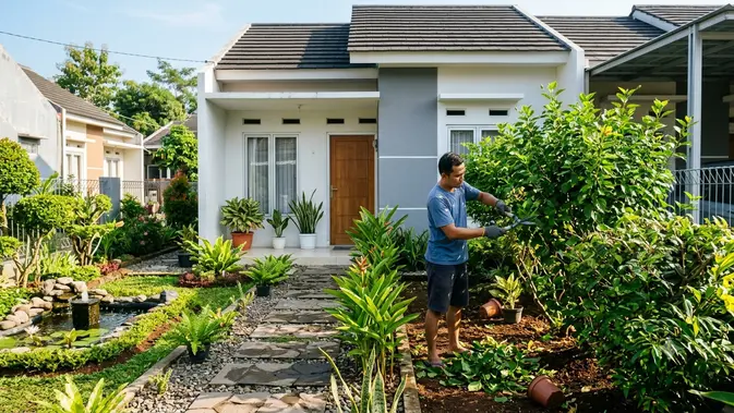 Ilustrasi taman depan rumah untuk artikel Cara Membuat Taman Depan Rumah Asri dan Cantik