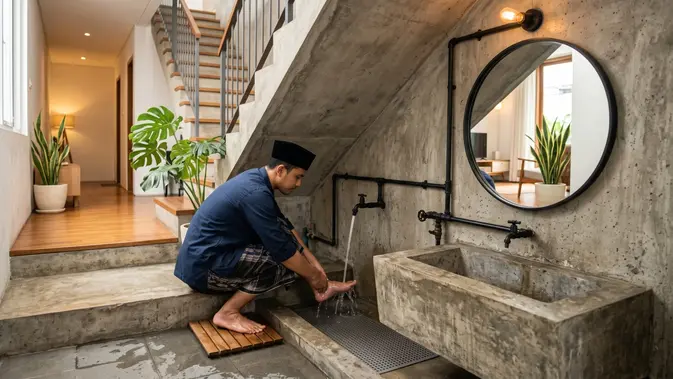 Ilustrasi tempat wudhu bawah tangga untuk artikel 10 Model Tempat Wudhu Bawah Tangga untuk Rumah Minimalis