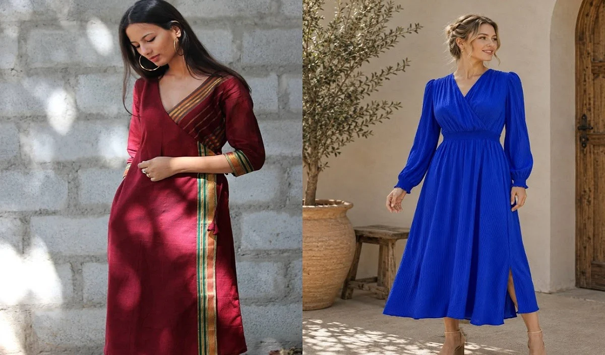 Ilustrasi wrap dress kantor untuk artikel Wrap dress kantor: Ide rapi dan elegan untuk musim hujan